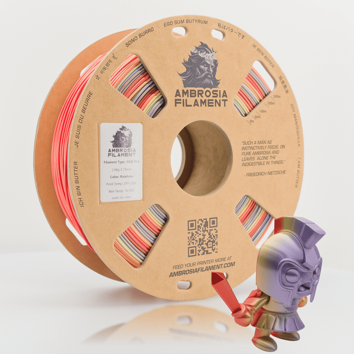 AMBROSIA PLA Filament of the Gods - 1KG Bambu AMS Friendly Cardboard Spools Premium 3D Printing Filament - West3D 3D Printing Supplies - AMBROSIA FILAMENT