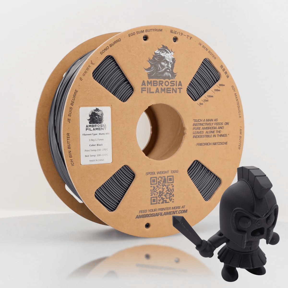 AMBROSIA ABS Matte Filament of the Gods - 1KG Bambu AMS Friendly Cardboard Spools Premium 3D Printing Filament - West3D 3D Printing Supplies - AMBROSIA FILAMENT