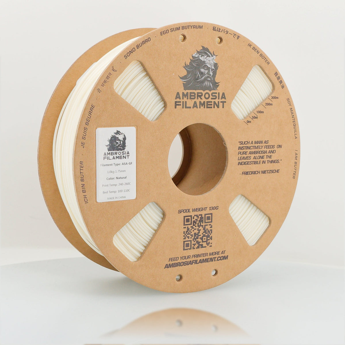 AMBROSIA ASA - GF Glass Filled ASA Filament of the Gods - 1KG Bambu AMS Friendly Cardboard Spools Premium 3D Printing Filament - West3D 3D Printing Supplies - AMBROSIA FILAMENT