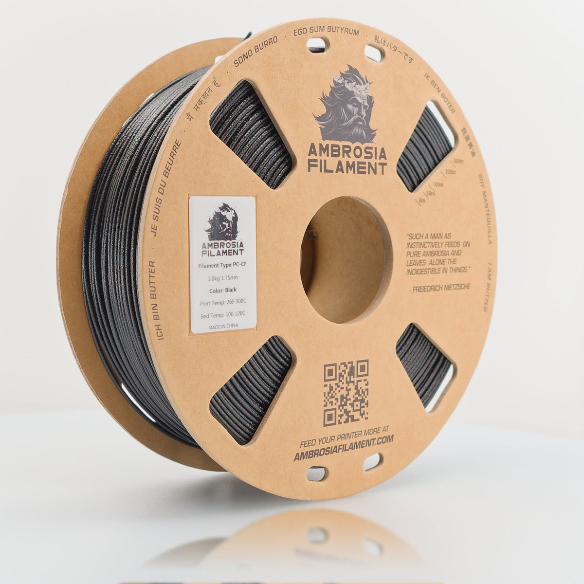 AMBROSIA PC-CF Filament of the Gods - 1KG Bambu AMS Friendly Cardboard Spools Premium 3D Printing Filament House Polycarbonate CF PCCF - West3D 3D Printing Supplies - AMBROSIA FILAMENT