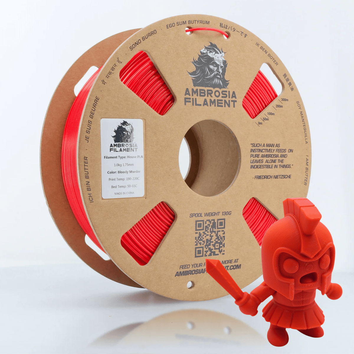AMBROSIA PLA Filament of the Gods - 1KG Bambu AMS Friendly Cardboard Spools Premium 3D Printing Filament - West3D 3D Printing Supplies - AMBROSIA FILAMENT