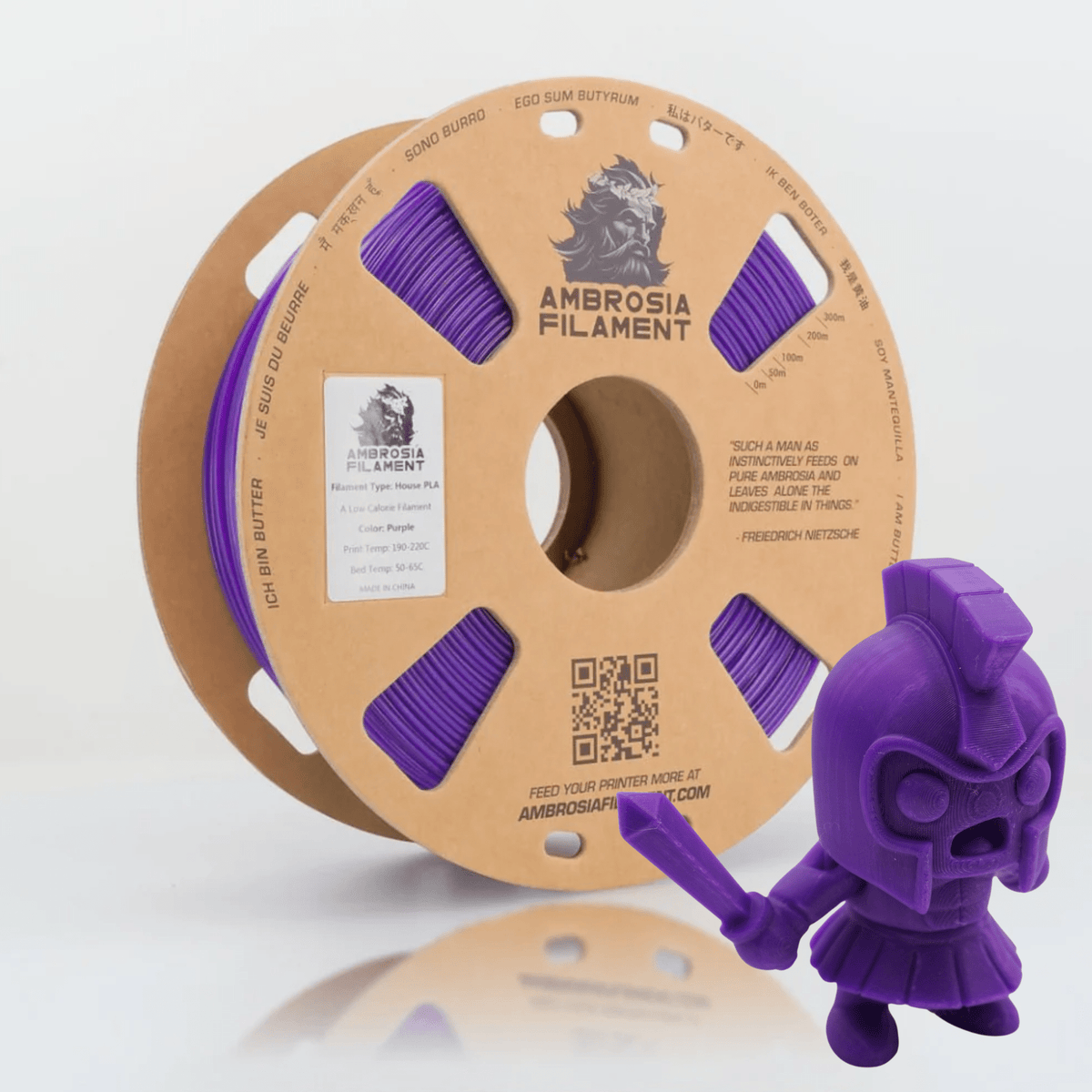 AMBROSIA PLA Filament of the Gods - 1KG Bambu AMS Friendly Cardboard Spools Premium 3D Printing Filament - West3D 3D Printing Supplies - AMBROSIA FILAMENT