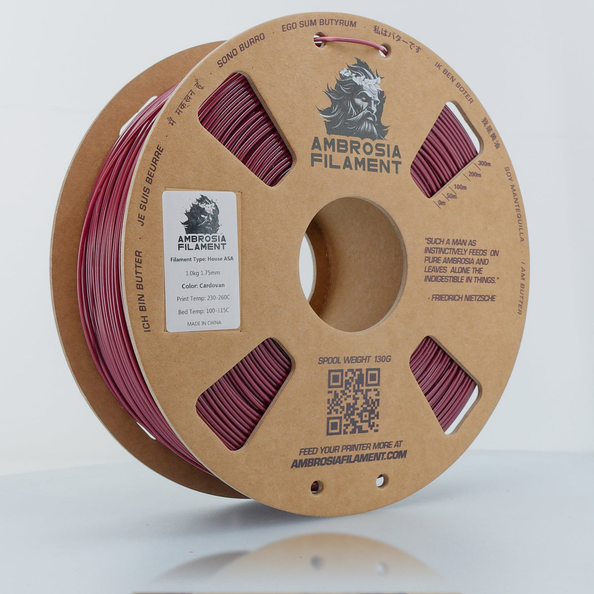 AMBROSIA PLA Filament of the Gods - 1KG Bambu AMS Friendly Cardboard Spools Premium 3D Printing Filament - West3D 3D Printing Supplies - AMBROSIA FILAMENT