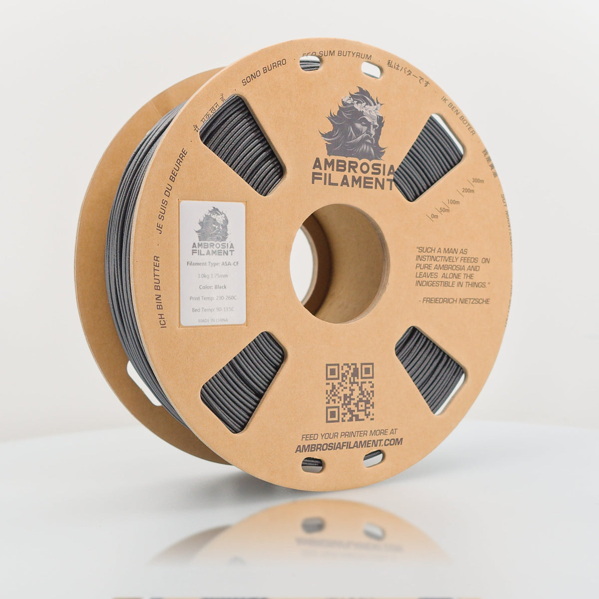 AMBROSIA ASA-CF Filament of the Gods - 1KG Bambu AMS Friendly Cardboard Spools Premium 3D Printing Filament